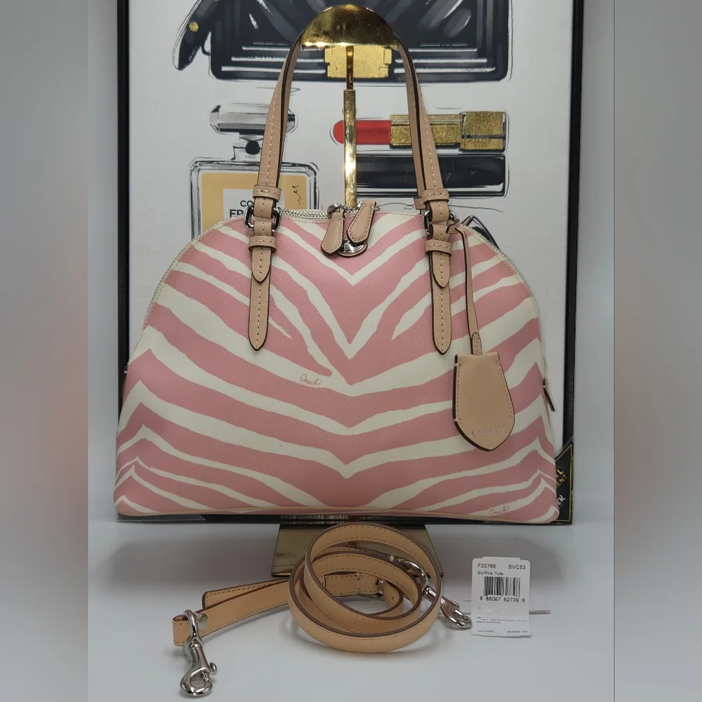 Coach Peyton Zebra Pattern Domed Satchel